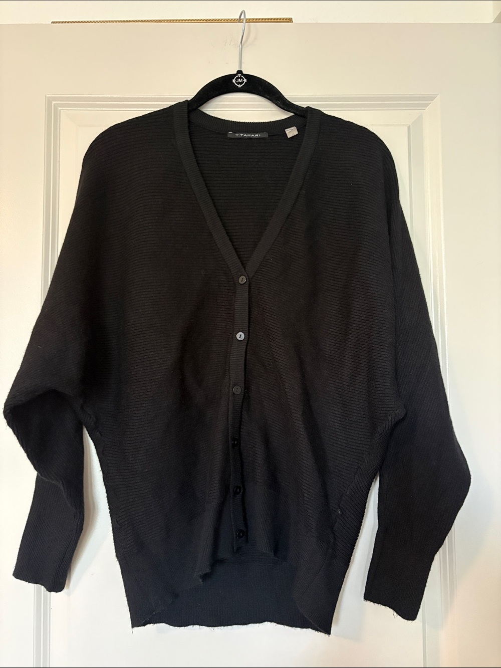 T Tahari Men's Black V-Neck Button-Front Cardigan
